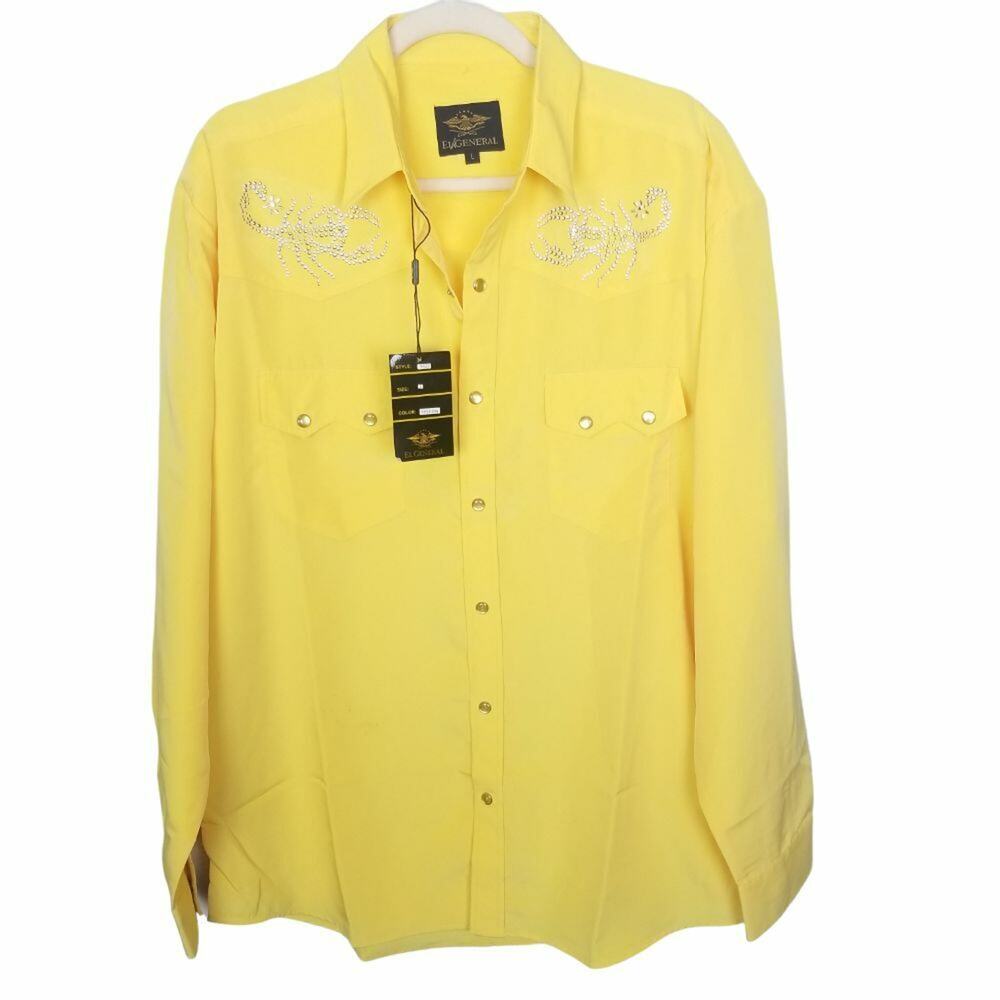 El General Mens Studded Scorpion Western Shirt Size L Cowboy Rodeo Bling Snap